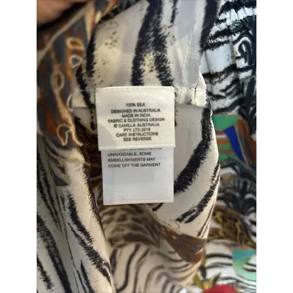Camilla Womens BLACK WHITE Tiger Silk Romper Multi color sz Med pockets crystals - Picture 11 of 15